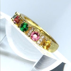 Colorful rainbow crystal ring gold ring band red ruby emerald green gemstone